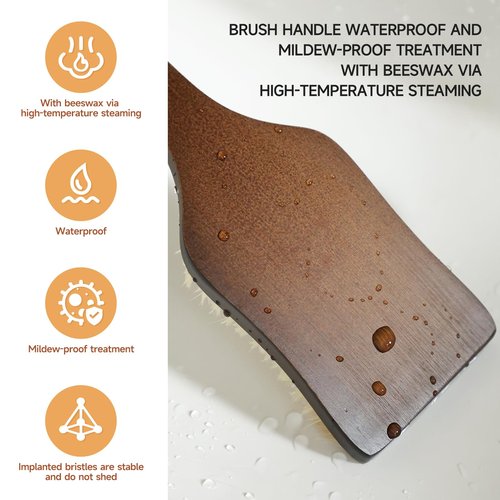 ENAMELEVO Back Scrubber Shower Brush,Dry Brushing Body Brush with 17.7 Inch Curved Long Handle, Natural Bristles for Lymphatic Drainage, Soft & Stiff Bristles Available (Stiff-Thick Boar Bristles)