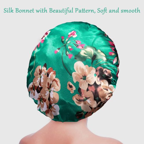 Satin Bonnet Silk Bonnet Hair Bonnet for Sleeping- 4 Pack Sleep Bonnets for Women with Wide Elastic Band for Curly Hair Braids