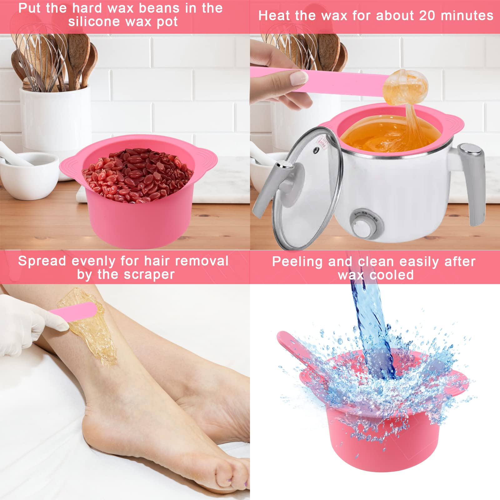 Yungeln 2Pcs Wax Pot Liner,Silicone Wax Warmer Liner with 2 Pcs Wax Sticks, Non-Stick Wax Pot Silicone Bowl Replacement,Reusable Wax Melt Liners Wax Warmer Liner Bowl for Hair Removal