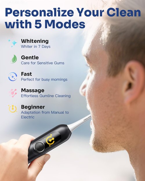 SAKYPRORAL AI Electric Toothbrush with Smart Display for Adults Kids | 150-Day Rechargeable Toothbrush, Real-Time Map |3-Min Timer, Travel Case | Teens Sonic Toothbrush Gift (G5S Black)