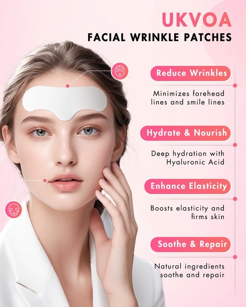 UKVOA Facial Forehead Wrinkle Patches and Smile Line Patches, Overnight Anti Aging Lifting Treatment with Hyaluronic Acid Aloe Collagen and Vitamin E for Women 36pcs