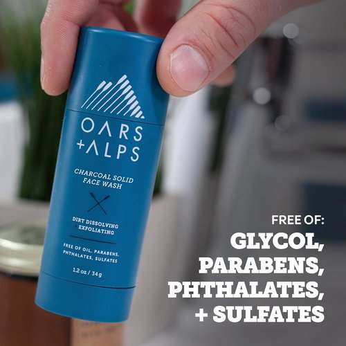 Oars + Alps Exfoliating Face Wash Stick - 2-in-1 Facial Cleanser & Exfoliant with Activated Charcoal | Travel Size 1.2 Oz