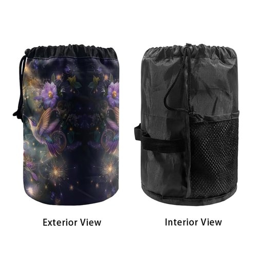 Poceacles Hummingbird Flower Violet Cosmetic Bag for Women, Portable Drawstring Makeup Bag Collapsible Toiletry Barrel Bag Organizer Cosmetic Storage Pocket