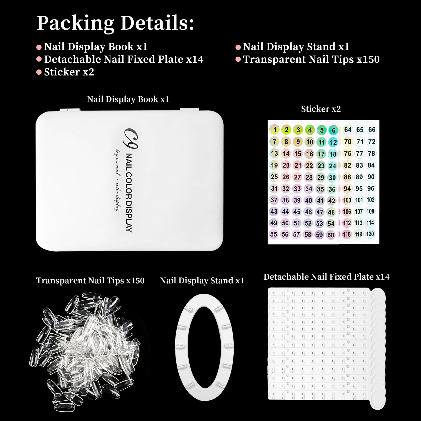 YINGJEE Nail Color Display Book Nail Swatch, 120 Colors Nail Polish Sample Display Book with Transparent Replacement Nails, Professional Nail Gel Color Card Book, No Need Pasting, No Need Glue