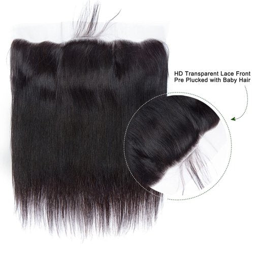 Lemoda 13x4 Frontal Straight HD Transparent Lace Frontals Brazilian Virgin Human Hair Lace Frontal Closure Natural Black 16 Inch