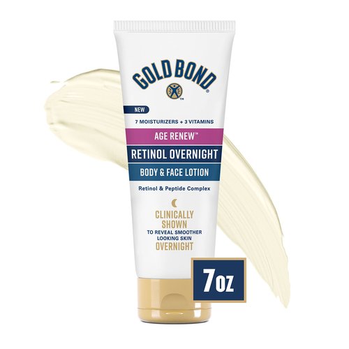 Gold Bond Age Renew Neck & Chest Firming Age Renew Cream, 2 oz. & Age Renew Retinol Overnight Body & Face Lotion, with Retinol & Peptide Complex, 7 oz. & Age Renew Crepe Corrector Body Lotion, 8 oz.