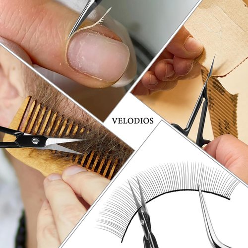Velodios Professional Cuticle Scissors Extra Fine for Women and Men, Upgraded Curved Precise Pointed Tip Grooming Scissors for Trimming Eyebrow, Eyelash, Trim Nail and Dry Skin (Black)