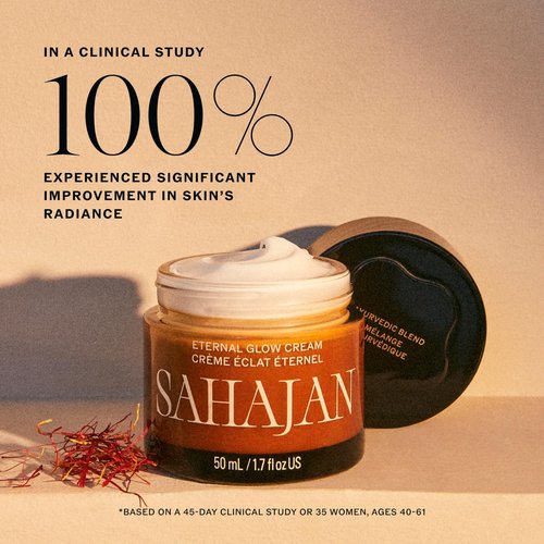 Sahajan Eternal Glow Cream with Vitamin C, Bakuchiol, Ceramides + Saffron | Clinically-Proven Clean Ayurvedic Lightweight Moisturizer | Moisture Barrier, Fine Lines & Wrinkles | 1.7 oz