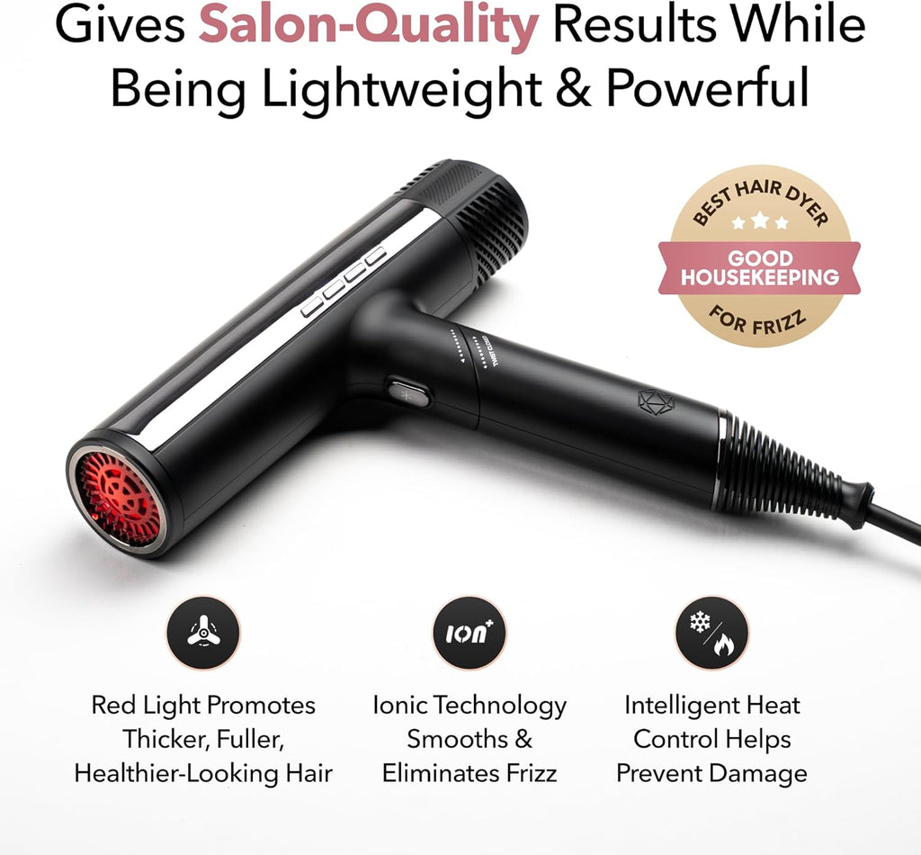 SRILabs DryQ Smart Hair Dryer - Lightweight & Foldable Design - Infrared Ionic Technology - 3 Magnetic Attachments