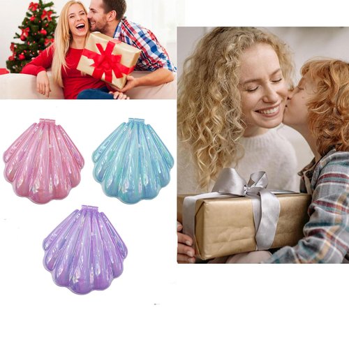 Frinnovan 6 Pack Shell Shaped Pokect Mirror Travel Compact Folding Mirrors with Hair Brush Purse Mini Cosmetic Lashes Makeup Portable Mirrors for Women Wedding Party Pink & Blue & Purple