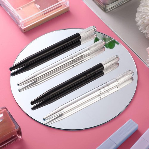Gisafai 50 Pcs Microblading Pen Manual Eyebrow Pens Supplies Aluminum Microblade Pen Tool Holder Hand Tools for Makeup Supplies Salons(Silver, Black)