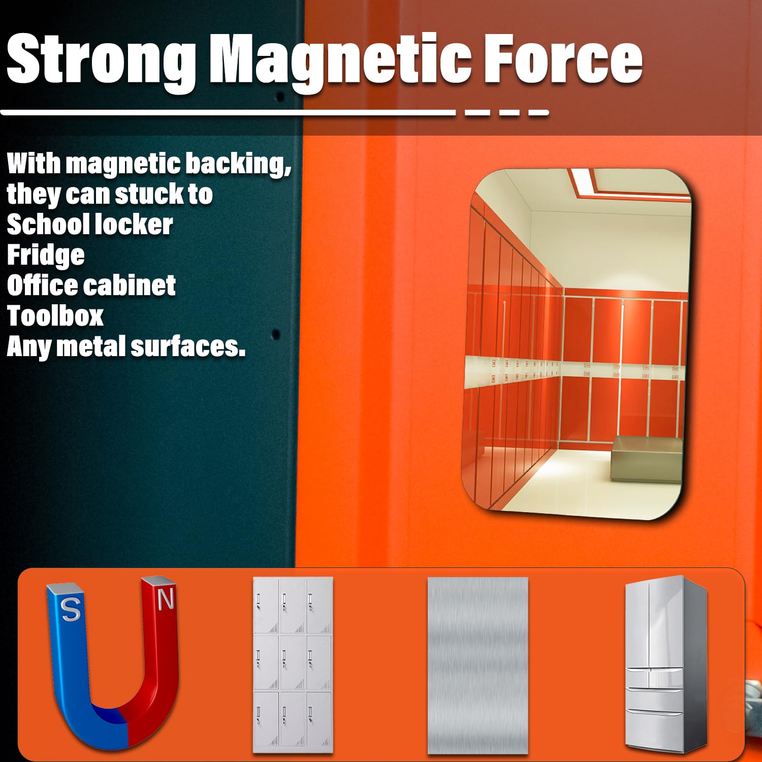 [2 Pack] 4x6 inch Magnetic Locker Mirror, Small Frameless Real Glass Mirror with Magnetic Backing, HD Reflection, Polished Safety Edges for School, Gym, Fridge & Toolbox