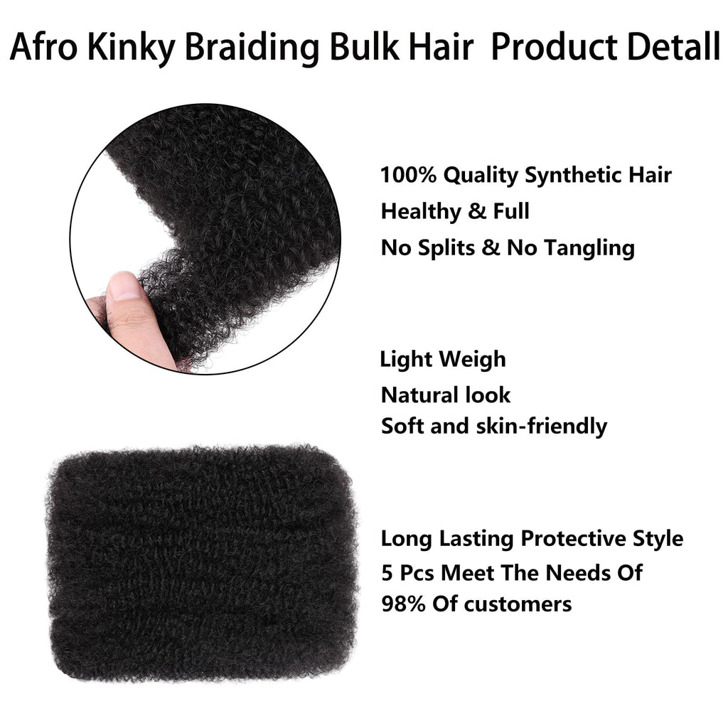 Xtrend 20 Inch 250g 5 Bundles Natural Black Afro Kinky Curly Braiding Bulk Hair For Mini Braiding Twists Afro Kinkys Bulk Synthetic Hair For Micro Spring Twist，Dreadlock Extensions Repair Locs50g/pack