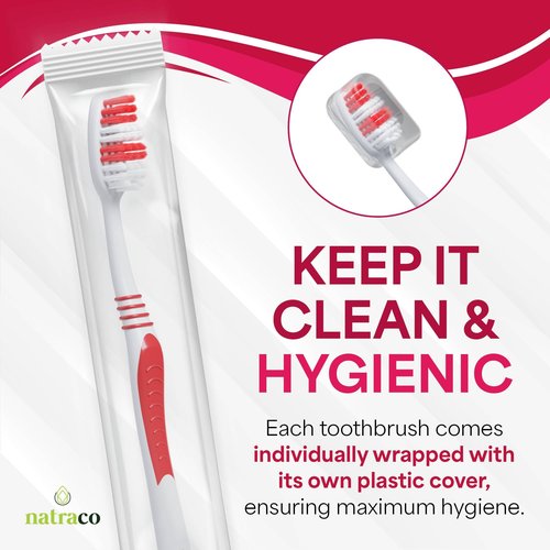 natraco Bulk Toothbrush Pack with Covers | Premium Quality Individually Wrapped Colorful Tooth Brushes | Medium Soft Bristles for Travel, Donations, Hotels (25)