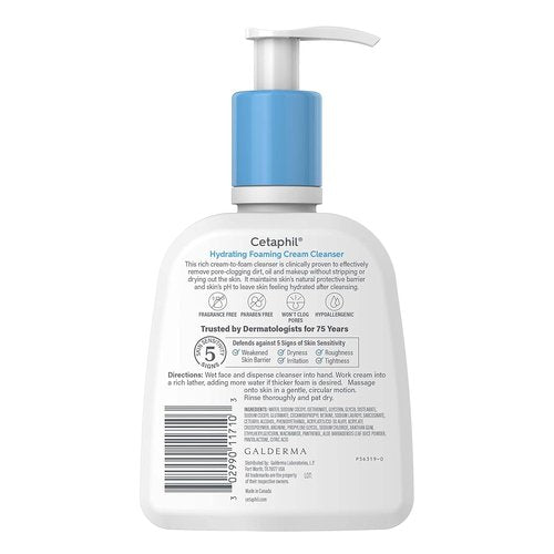 Cetaphil Foaming Face Wash - Hydrating Cream Cleanser for Sensitive Skin | 8 oz, Fragrance-Free, Aloe-Infused