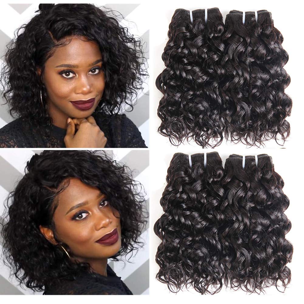 YAMI 8a Brazilian Water Wave Bundles, Short Wet and Wavy Human Hair Bundles for Black Women, Brazilian Curly Weave 4 Pcs 100% Unprocessed Ocean Wave Hair Extensions (8 8 8 8, 200g)