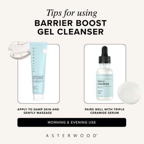 Asterwood Gel Cleanser for Skin Barrier Repair - Hyaluronic Acid Face Wash with Ceramides & Niacinamide - Gentle Facial Cleanser to Remove Makeup & Excess Oil - Hydrating, Fragrance-Free - 5 Fl Oz
