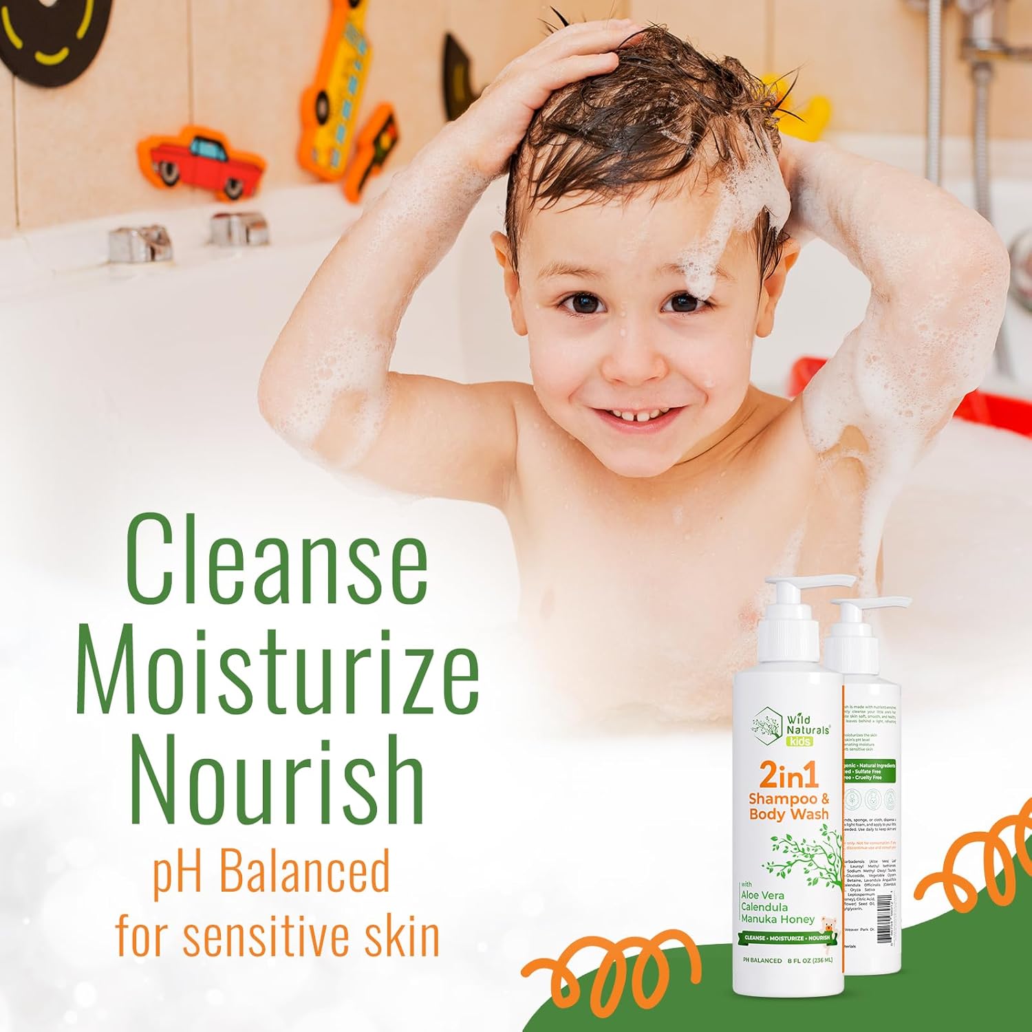 Wild Naturals Baby Eczema Shampoo & Body Wash - Gentle, Tear-Free Formula with Aloe & Manuka Honey, 8 fl oz