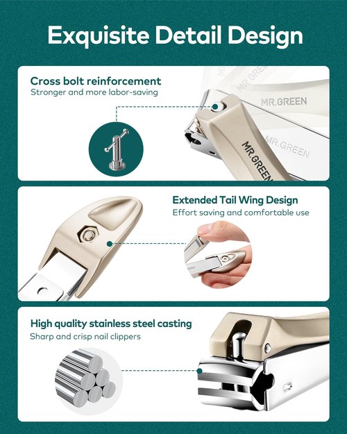 MR.GREEN Nail Clippers, 3PCS Nail Clipper Set with Anti Splash Fingernail Clipper and Ear Pick, Professional Nail Clippers for Men and Women, Stainless Steel Nail Cutter with Leather Case (Green)