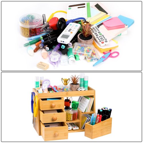 Elsjoy Large Countertop Bamboo Makeup Organizer with 3 Drawers, 12-Grid Lipstick Holder, Jewelry Hanging Hooks, Makeup Brush Holder, Desktop Wood Cosmetic Organizer Stand for Vanity