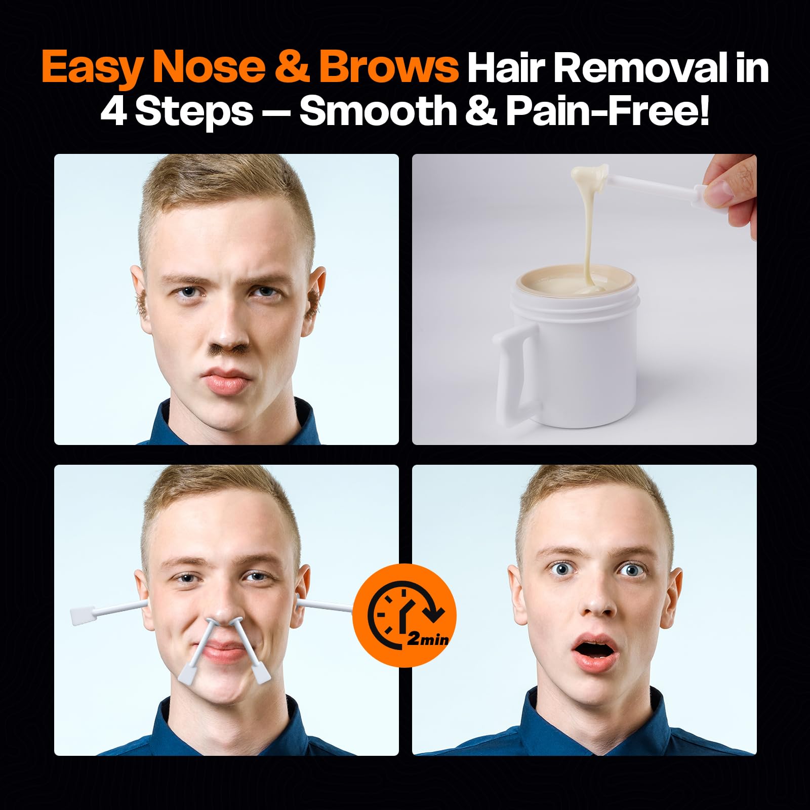 Wokaar Ear Hair Removal Kit for Nose and Eyebrow | 100 g Wax, 30 Sticks | Nose Wax Kit for Men and Women | Includes Balm Wipes,Earplugs, Ear Protectors | Lasts up to 5 Weeks | No Microwave Needed