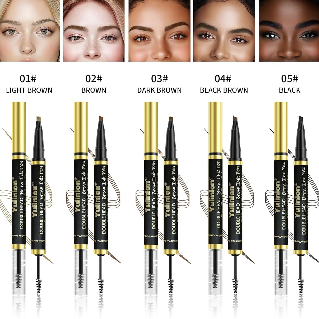 Yulinlon 2-in-1 Double Head Eyebrow Pen - Waterproof Brow Makeup with Dual-Ended Applicator | Dark Brown