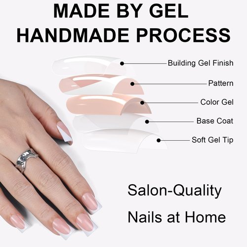 Anyos 16 Sizes French Tip Short Duck Press on Nails,Soft Gel Fake Nails Glossy 32pcs with Nail Glue (Classic French)