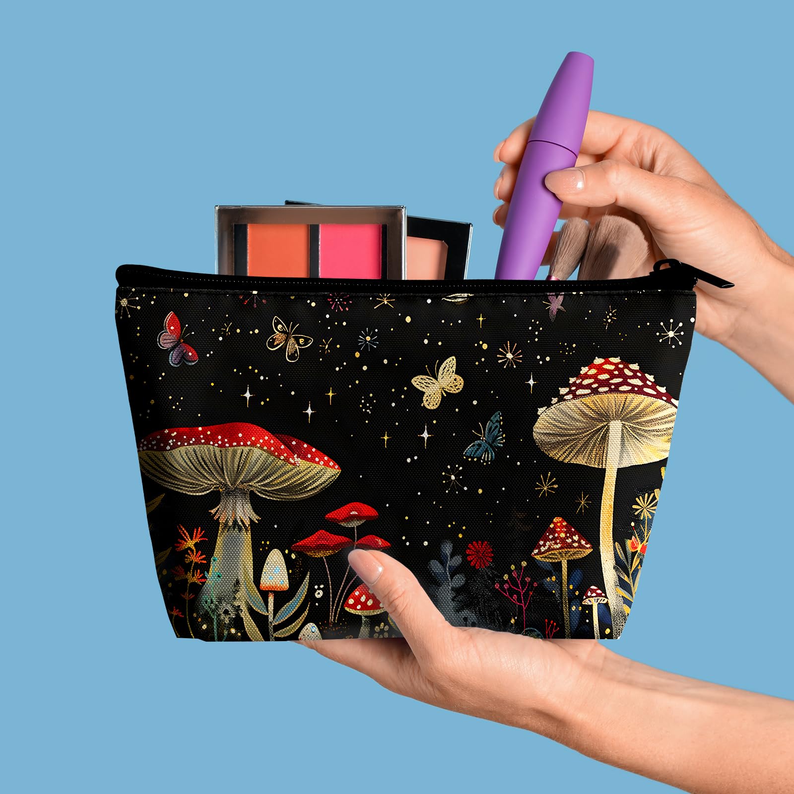 xiaotcq Mushrooms Makeup Bag Cosmetic Bag for Women,1Pcs Large Capacity Makeup Bags and 1Pcs Pencil Case Makeup Brushes Storage Bag Travel Toiletry Bag Organizer