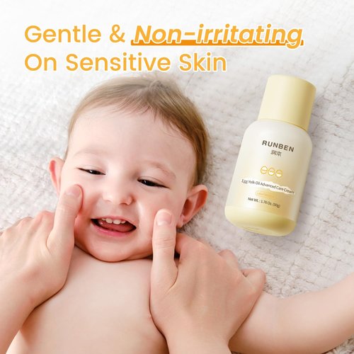 RUNBEN Baby Face Cream - 48H Deep Moisturizing with Egg Yolk Oil | Gentle, Fragrance-Free Lotion for Dry Skin, 1.76 oz