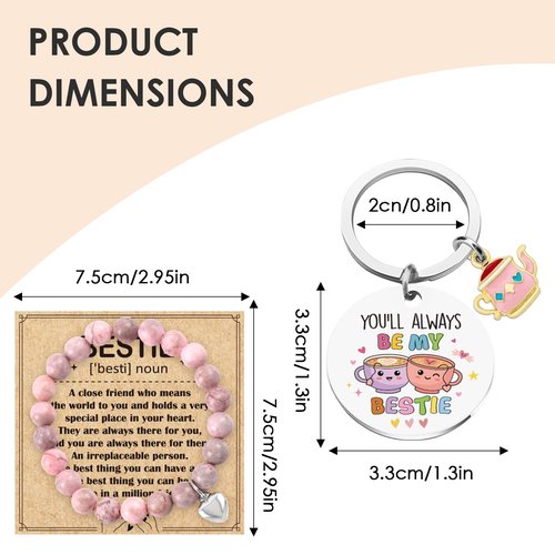 VeloKomo Bestie Gifts for Women - 3 Pcs Friendship Set with Aesthetic Makeup Bag Cute Keychain and Bracelet Travel Accessories Christmas New Year Vacation Birthday Gift for Best Friend Soul Sister