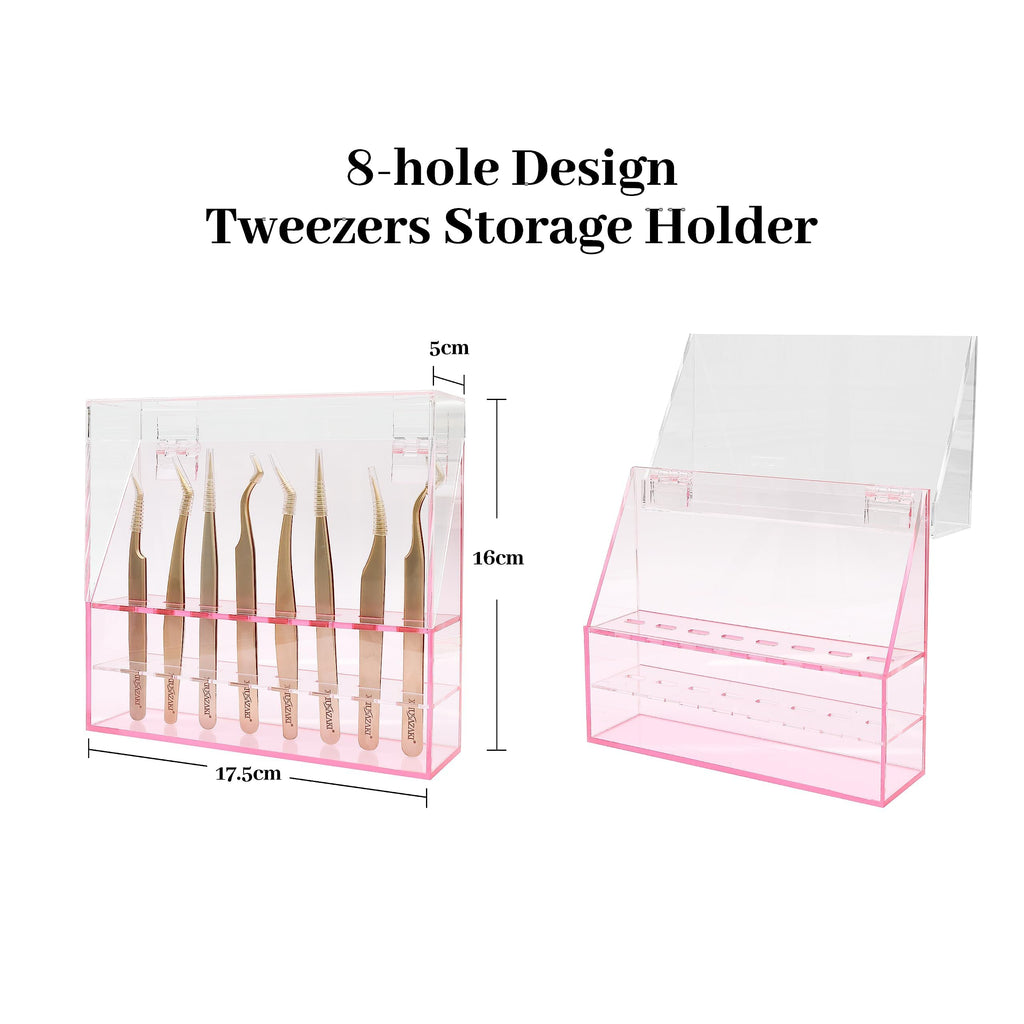 XIUSUZAKI Tweezers Storage Box 8 Holes Holder Lash Tweezers Storage for Eyelash Extensions Eyelash Professional(Black,Only the Box)