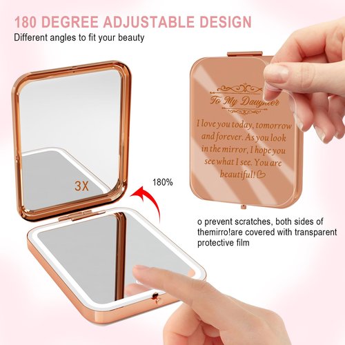 GLINTZ Daughter Gifts from Mom, Rose Gold Daughters Compact Mirror with Light, Birthday Gifts for Daughter from Mother, Graduation Wedding Anniversary Christmas