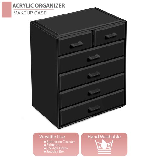 Sorbus Acrylic Makeup Organizer - Organization and Storage Case for Cosmetics Make Up & Jewelry - Large Makeup Organizer for Vanity, Bathroom, College Dorm, Closet, Desk (4 Large, 2 Small Drawers)