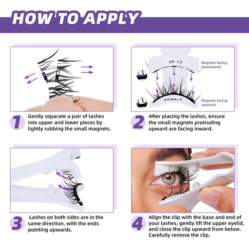 B&Qaugen Reusable Magnetic Eyelashes Natural Look False Eyelashes with Applicator Easy to Wear and Remove Glue-Free Pestañas Magnéticas(CX01)
