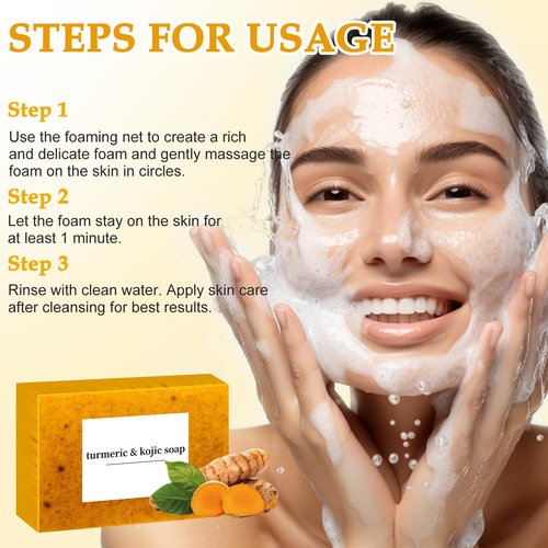 Nicgou Lemon Turmeric Soap, Turmeric Soap Bar for Face ＆ Body, Natural turmeric Handmade soap for All Skin Types (3pcs)