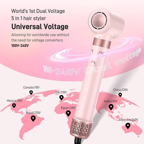 MESCOMB Dual Voltage Hot Air Styler - 5-in-1 Hair Dryer Brush for Fast Drying, Styling & Volumizing | Travel Bag Included (100V–240V)