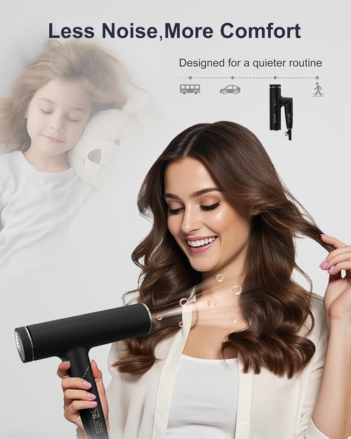 Annlary Hair Dryer - Ionic Blow Dryer with Diffuser for Curly Hair | Low Noise & Travel-Friendly Design
