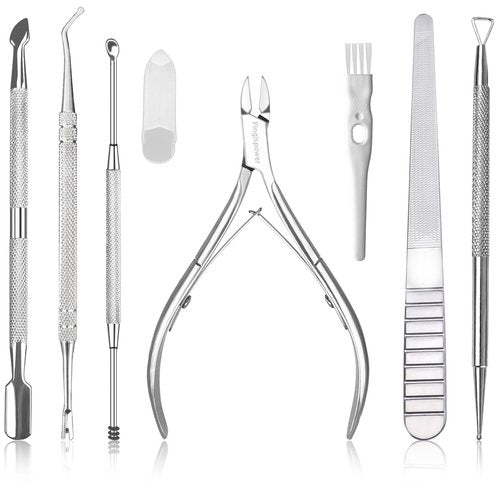 Pingispower 7PCS Professional Cuticle Nippers with Cuticle Pusher Set, Stainless Steel Cuticle Trimmer and Nail File for Women Fingernail Manicure Tools Kit at Home Salon