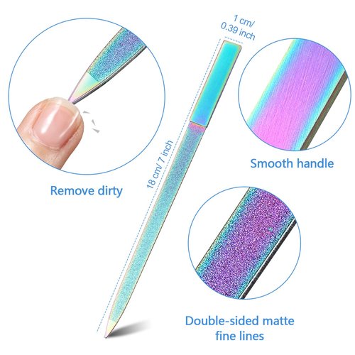 Mudder 3 Pcs Diamond Nail File Set for Women Men Stainless Steel Metal Sapphire Double Side Fingernail Toenail Buffer Filers Rainbow Emery Boards for Salon Home Travel Manicure Pedicure Nail Care Tool