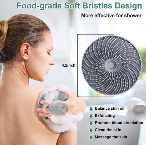 INNERNEED® More Hygienic Silicone Body Scrubber Exfoliating & Massaging Shower Brush, Bathing Tool, for All Skin Types, Lathers Well, Longer Service Life (Black+Gray)