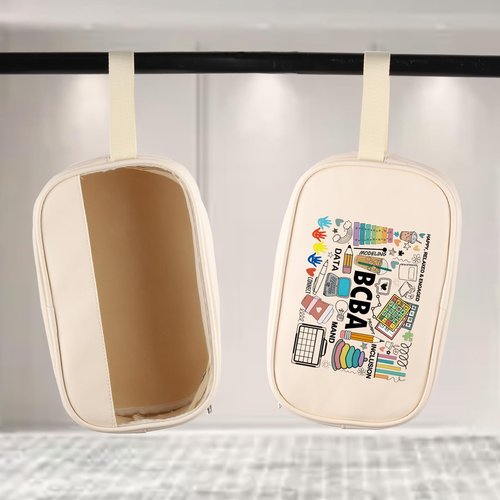 PWHAOO Board Certified Behavior Analyst Cosmetic Bag Behavior Analyst Makeup Bag BCBA Therapist Gift (HAPPY BCBA BAG)