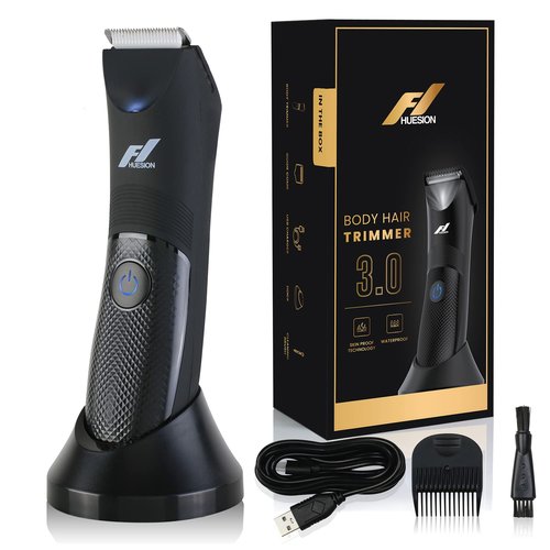 Fhuesion® Manscape Trimmer for Men -IPX7 Waterproof Ball Trimmer w/Light & Ceramic Blade, Body Groomer for Pubic/Body/Groin Grooming, Electric Razor Shavers USB-C Charging, No Nicks, Gifts for Him