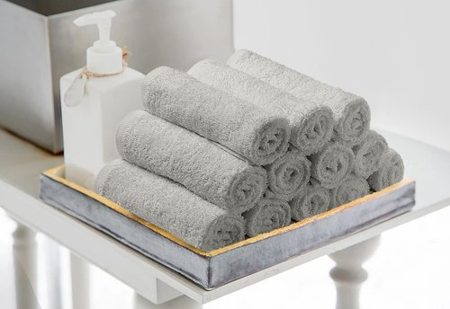 Avalon Towels Salon Towel - Silver Hand Towels Bulk Pack of 24-100% Cotton Absorbent Spa, Facial & Gym Towel for Working Out - 16x27 Inches (Not Bleach Proof)