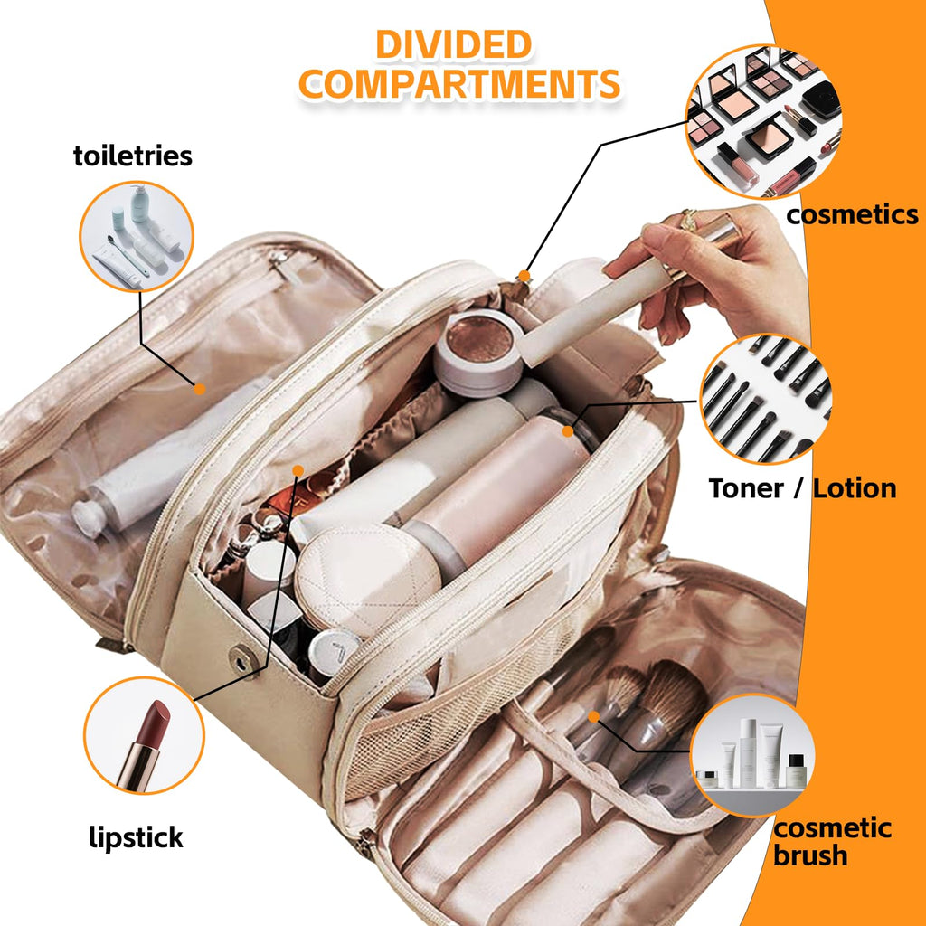 YDR Cosmetic Bag Large Capacity,Travel Makeup Bag with Divider Portable Toiletry Bag Make Up Punch Storage Women