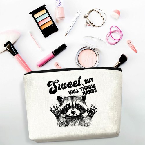Sarcastic Raccoon Makeup Bag Funny Gifts Humor Cosmetic Bag Raccoon Gifts for Women Friend Sisters Coworker Zipper Pouchs Toiletry Bags for Camping Picnic Thanksgiving Christmas Friendship Gifts