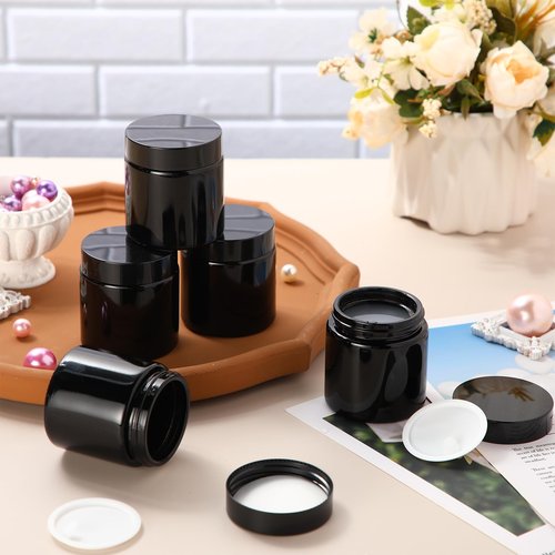 Norme 48 Pcs 4 oz Glass Jars with Lids Leakproof Round Airtight Empty Cosmetic Jars with Inner Liners Lid for Storing Lotions Powder Ointments Candle Making Tins (Black)