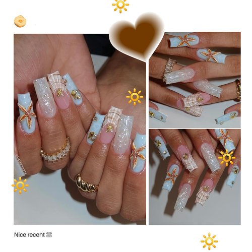 Pizadix 6 Boxes Summer Nail Art Rhinestones, 3D Ocean Theme Nail Charms Alloy Sliver Gold Beach Starfish Conch Seashell for Women Girls Nail Decorations DIY Craft Jewelry
