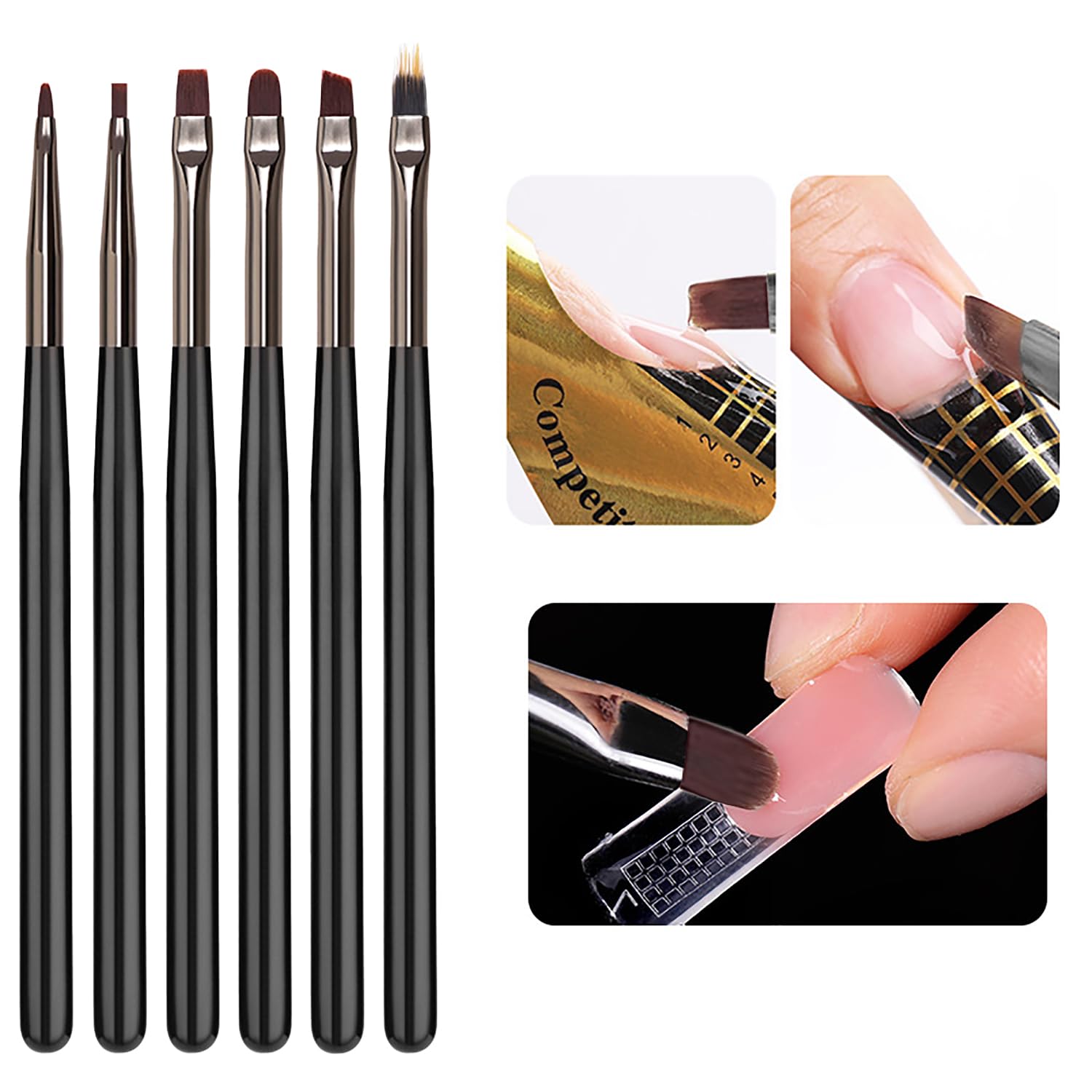 Wokoto Black Nail Art Brushes Set: 10pcs Acrylic Nail Brushes For Painting Tools - Gel, Polish & Dotting Pen