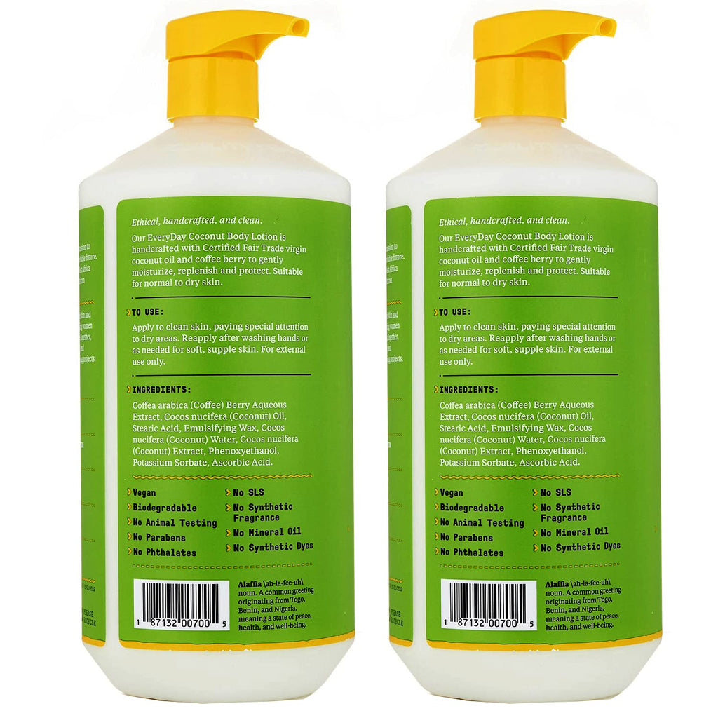 Alaffia Coconut Hydrating Body Lotion - Moisturizing Oil for Soft, Supple Skin | 2 Pack - 32 Fl Oz Each