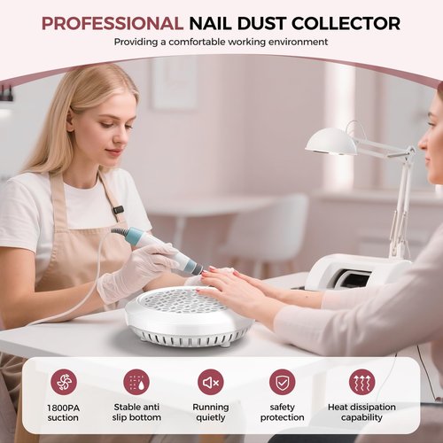 MNAFKT Nail Dust Collector for Nail Tech & Acrylic Nail Polishing - Ultra-Quiet 8000RPM Turbo Brushless Motor, Reusable Filter & Magnetic Detachable Design for Salon, Home DIY & Crafts Powerful（White)